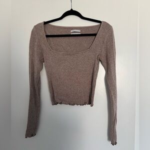 EUC UO Urban Outfitters Long Sleeve Pointelle Knit Top with Lettuce Trim